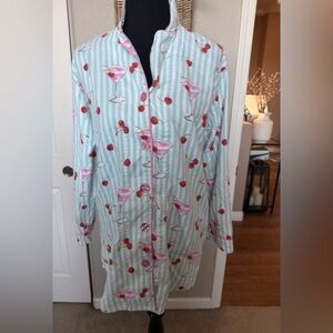 PJ Salvage Mint Stripe Nightshirt with Pink Cocktail & Red Cherry Print
